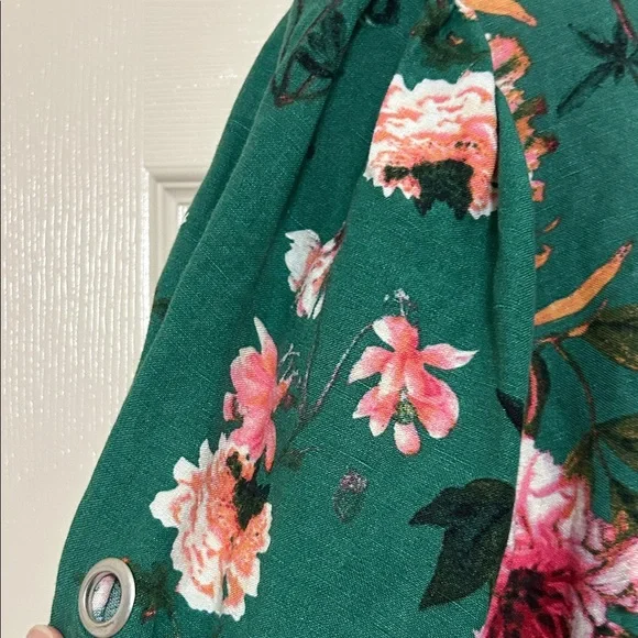 Grace Elements Green Floral Blouse Pink and White Blooms Grommets on Sleeves S - Picture 11 of 12